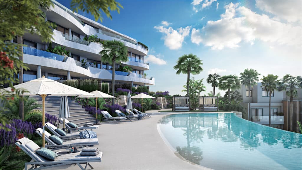 Zwembad van Nieuwbouw Project in Benalmadena in Spanje, gelegen aan de Costa del Sol-Centro