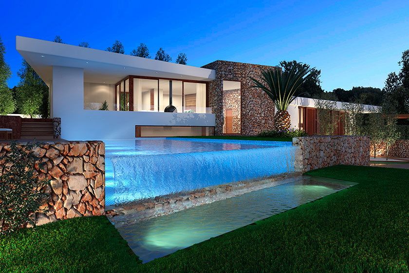 Zwembad en vooraanzicht van Nieuwbouw Villa Te koop in Javea in Spanje, gelegen aan de Costa Blanca-Noord