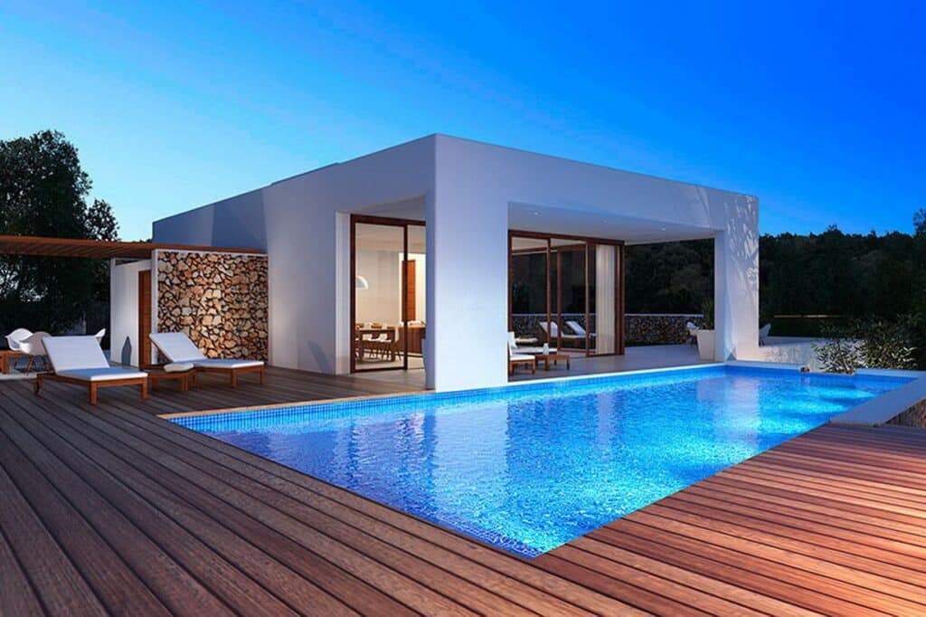 Zwembad van Nieuwbouw Villa Te koop in Javea in Spanje, gelegen aan de Costa Blanca-Noord