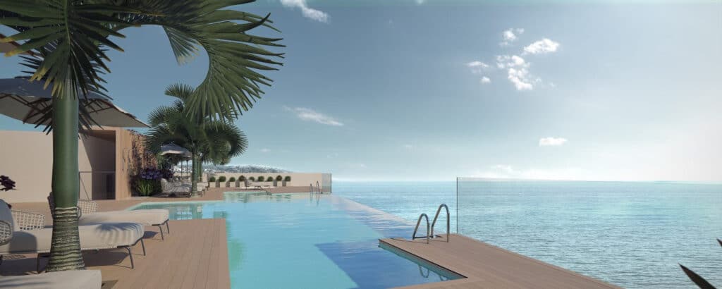 Zwembad met zeezicht in Nieuwbouw Project in Estepona in Spanje, gelegen aan de Costa del Sol-West