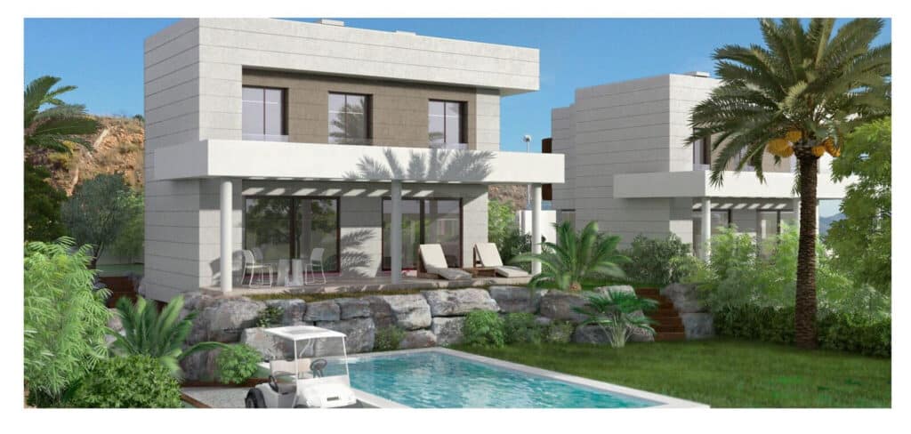 Vooraanzicht villa Nieuwbouw Project  in Mijas Costa in Spanje, gelegen aan de Costa del Sol-Centro