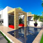 Zwembad en vooraanzicht van Nieuwbouw Villa Te koop in Torrevieja in Spanje, gelegen aan de Costa Blanca-Zuid