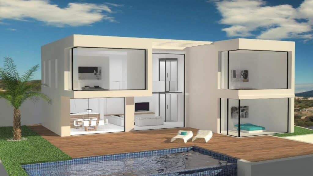 Vooraanzicht luxe Nieuwbouw Villa Te koop in Benissa in Spanje, gelegen aan de Costa Blanca-Noord