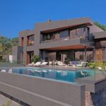 Zwembad en vooraanzicht Nieuwbouw Villa Te koop in Calpe in Spanje, gelegen aan de Costa Blanca-Noord