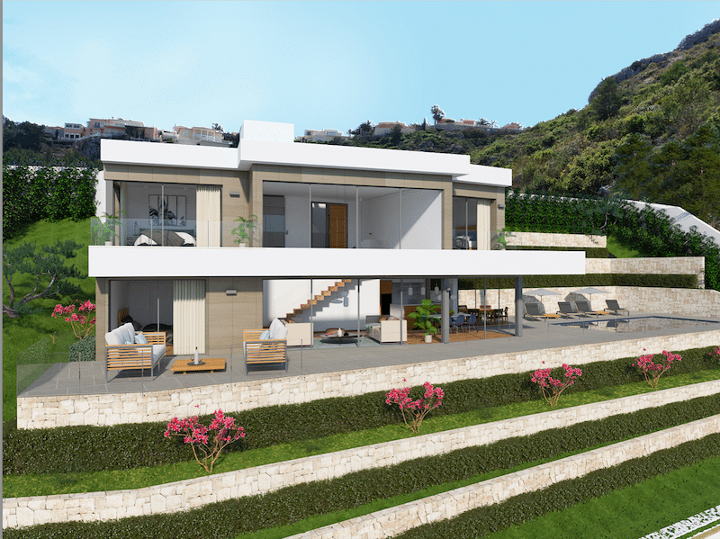 Vooraanzicht Nieuwbouw Villa Te koop in Denia in Spanje, gelegen aan de Costa Blanca-Noord