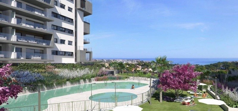 Gemeenschappelijk zwembad van Nieuwbouw Appartementen Te koop in Dehesa De Campoamor in Spanje, gelegen aan de Costa Blanca-Zuid