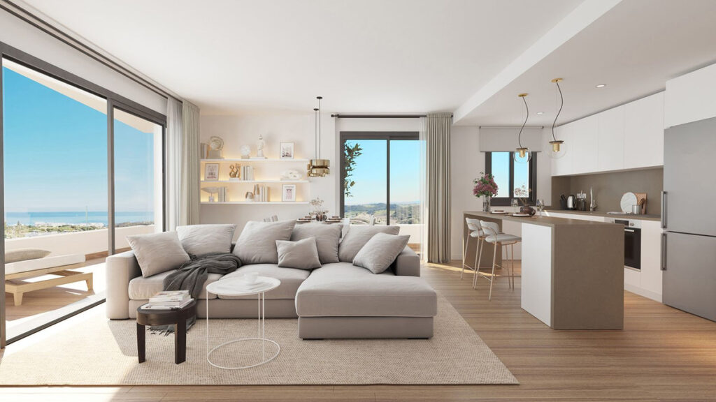 Living met ruim uitzicht van Nieuwbouw Appartement Te koop in Estepona in Spanje, gelegen aan de Costa del Sol-West