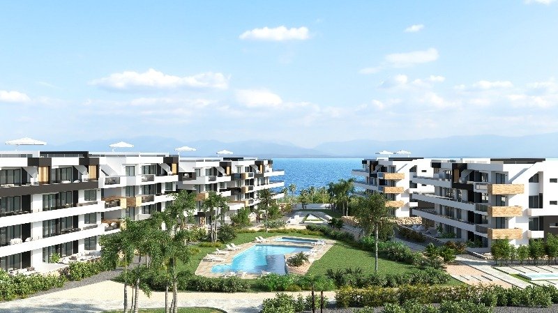 Overzicht zeezicht en complex Nieuwbouw Appartement Te koop in Orihuela-Costa in Spanje, gelegen aan de Costa Blanca-Zuid