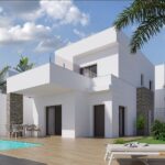Terras en vooraanzicht Nieuwbouw Villa Te koop in Orihuela in Spanje, gelegen aan de Costa Blanca-Zuid