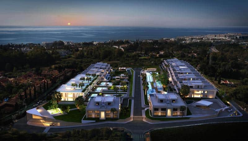 Luchtfoto van nieuwbouw appartement in Benahavis in Spanje, gelegen aan de  Costa del Sol-West