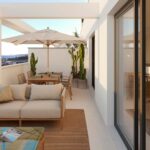 Terras, zeezicht van nieuwbouw appartement in Estepona in Spanje, gelegen aan de  Costa del Sol-West