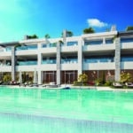 Zwembad en vooraanzicht Nieuwbouw Appartementen Te koop in Marbella in Spanje, gelegen aan de Costa del Sol-West