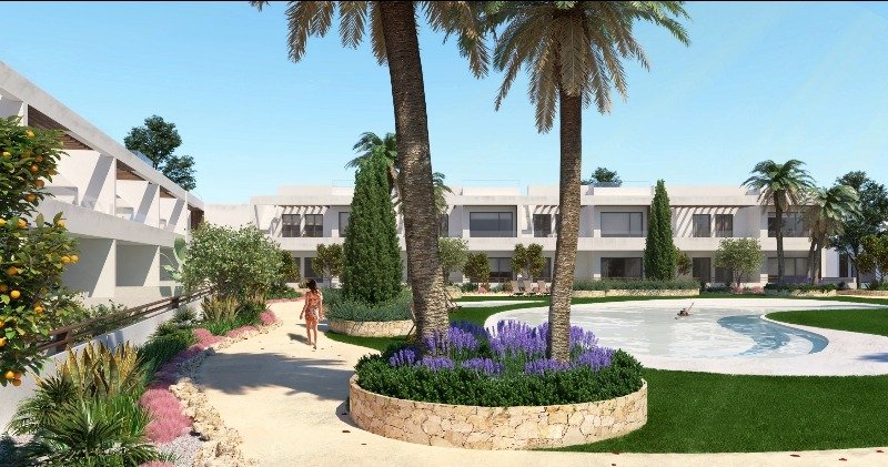 Gemeenschappelijk tuin en zwembad van Nieuwbouw Appartementen Te koop in Torrevieja in Spanje, gelegen aan de Costa Blanca-Zuid