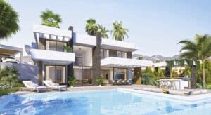 Zwembad en terras van Nieuwbouw Project in Estepona in Spanje, gelegen aan de Costa del Sol-West