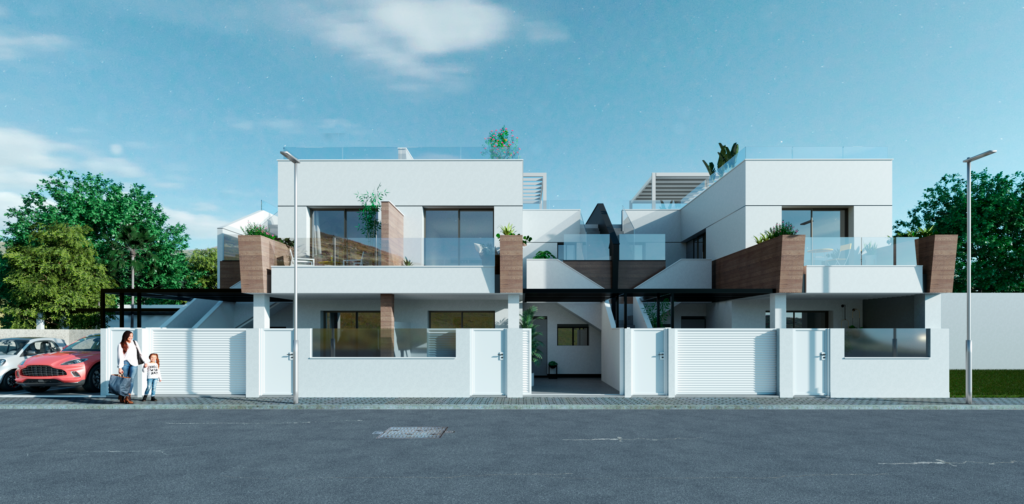 Vooraanzicht van nieuwbouw appartementen in Pilar De La Horadada in Spanje, gelegen aan de  Costa Blanca-Zuid