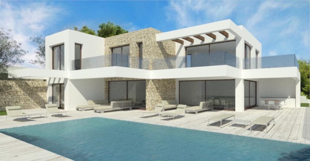 Zwembad met Nieuwbouw Villa Te koop in Moraira in Spanje, gelegen aan de Costa Blanca-Noord