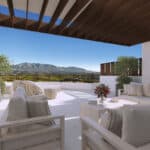 Panoramisch zicht en terras van nieuwbouw huis in La Cala De Mijas in Spanje, gelegen aan de  Costa del Sol-Centro