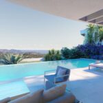 Terras met zwembad en panoramisch verzicht vanaf luxe villa te koop in Altea la Vella, Spanje